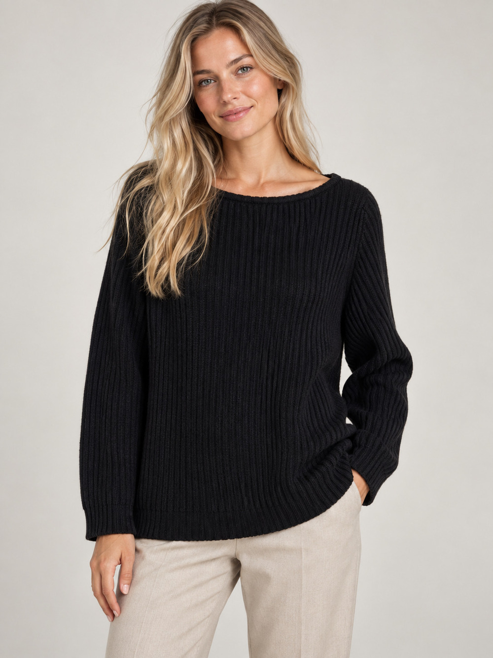 Donna Karan Essentials Sweater Black Cashmere Ribbed M/L #A6575
